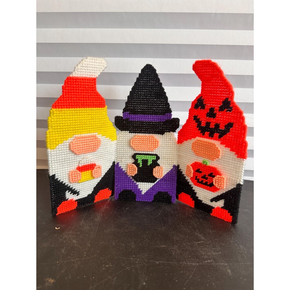 Halloween Gnomes Plastic Canvas Table Decoration,Handmade Plastic Canvas Decor